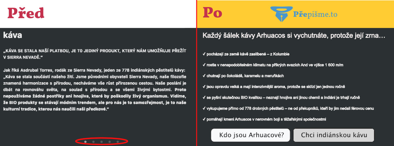 Druhý blok webu Café Arhuacos