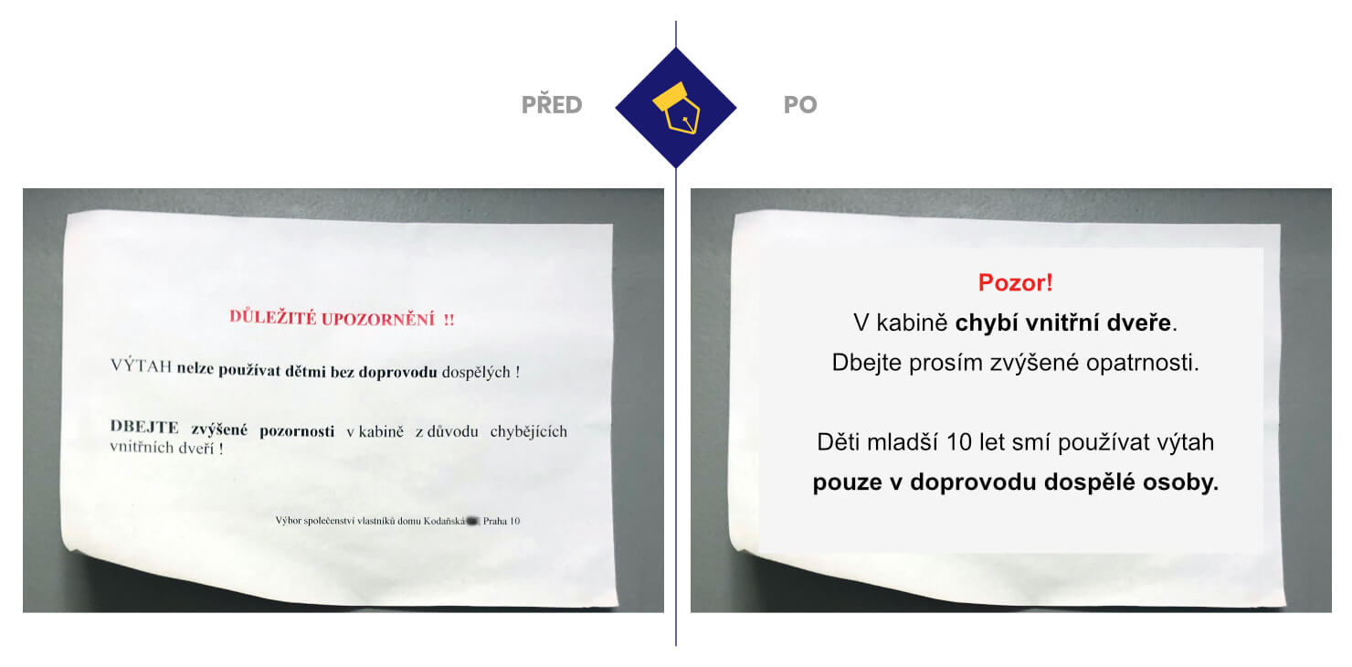 Copyhubky č. 13 | Před a Po – verze 1 | Přepišme.to Na pořadí informací záleží