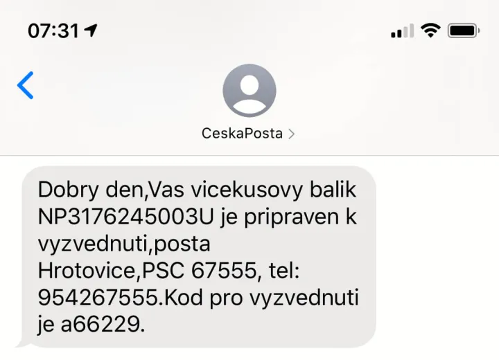 Nepřehledná informační SMS od České pošty